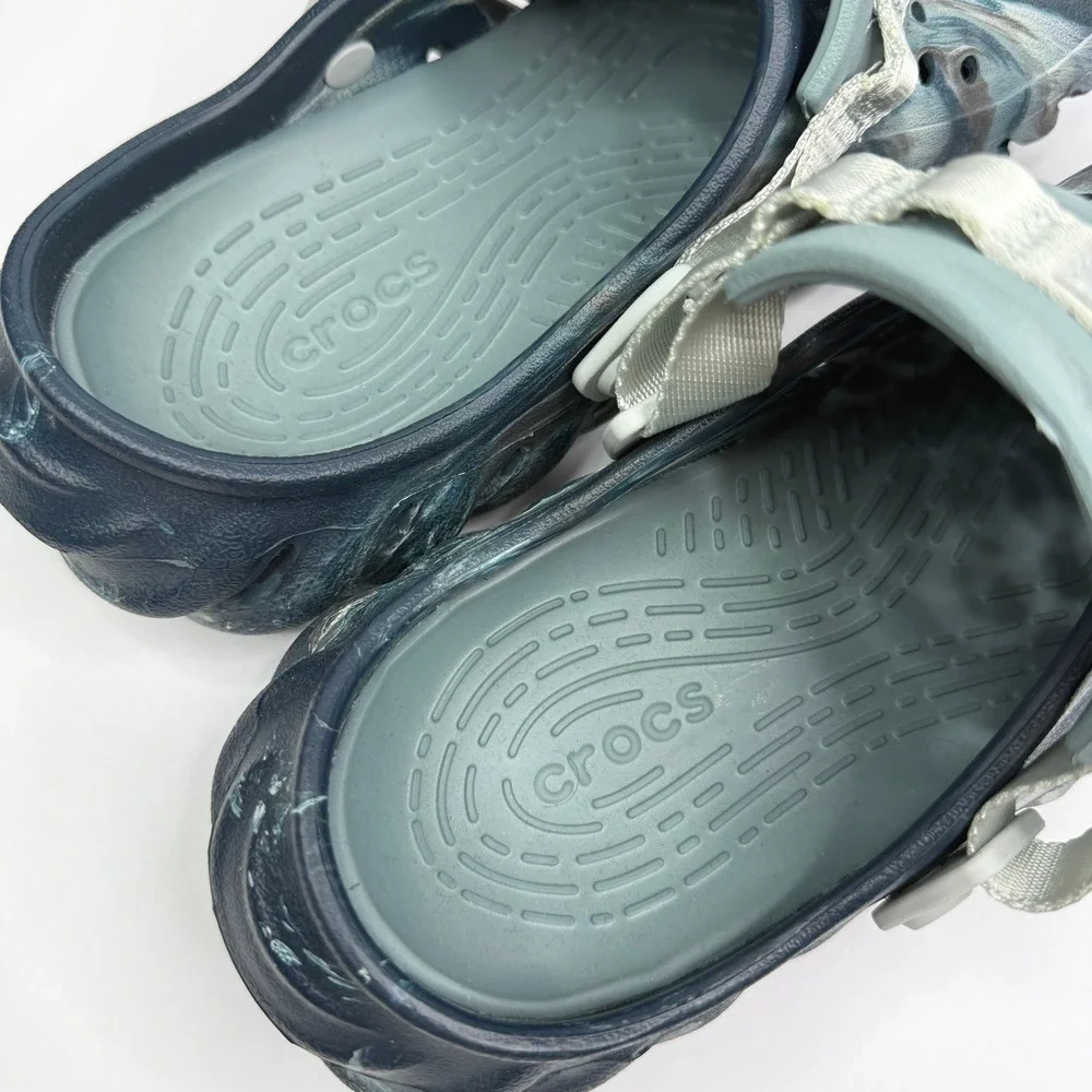 Crocs Echo Clog Mens 8 Blue Grey Marbled All Terrain Adjustable Strap Sandals